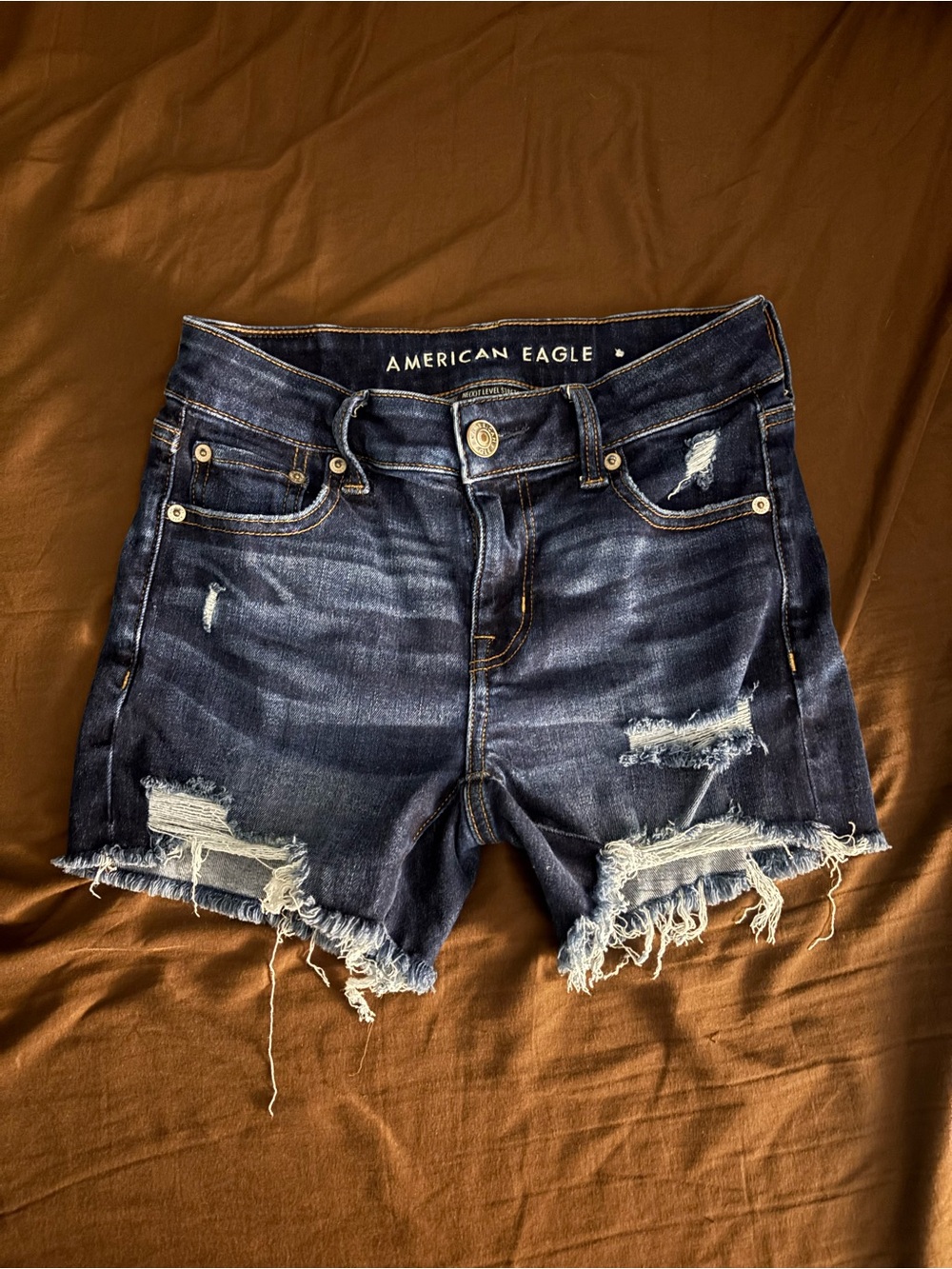 American Eagle Outfitters Dark Indigo Distressed Denim Cutoff Shorts